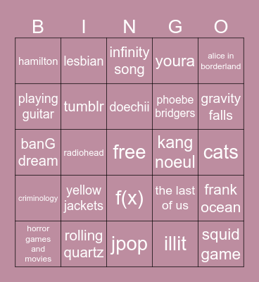 yourlastgf bingo Card