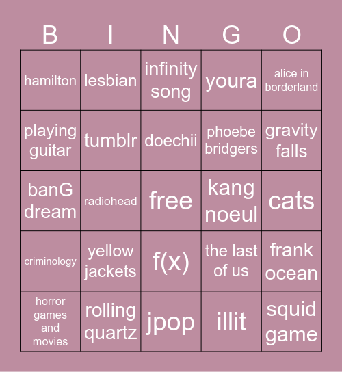 yourlastgf bingo Card