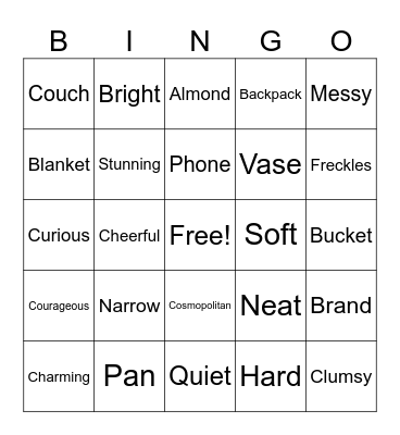 English vocabulary bingo Card