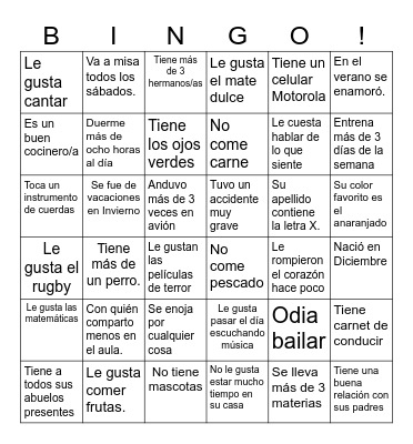 Bingo de los amigos Bingo Card
