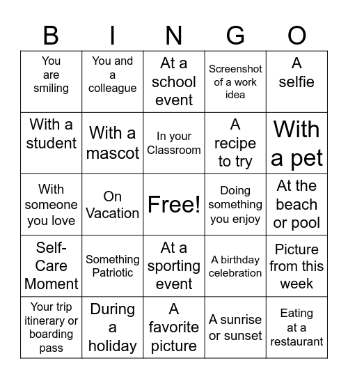 Phone Photo Bingo Card