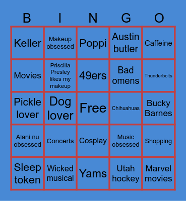 Kate’s bingo Card