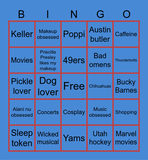 Kate’s bingo Card