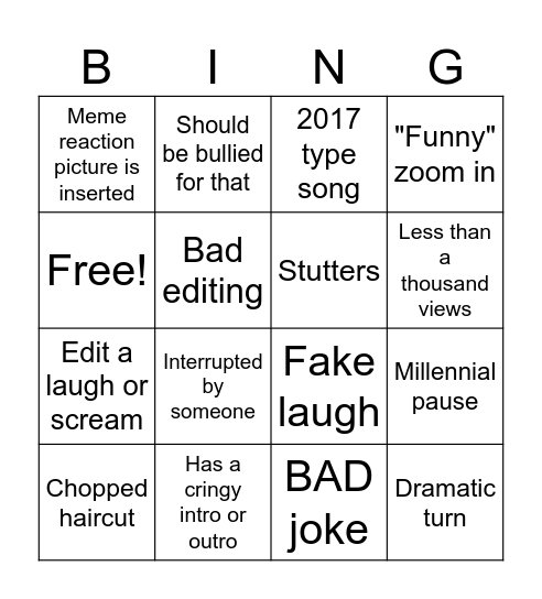 Youtuber Bingo Card