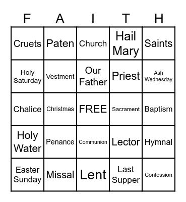 Faith Formation Bingo Card