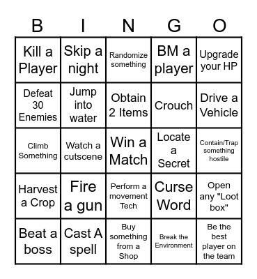 All Games Lockout Bingo Card