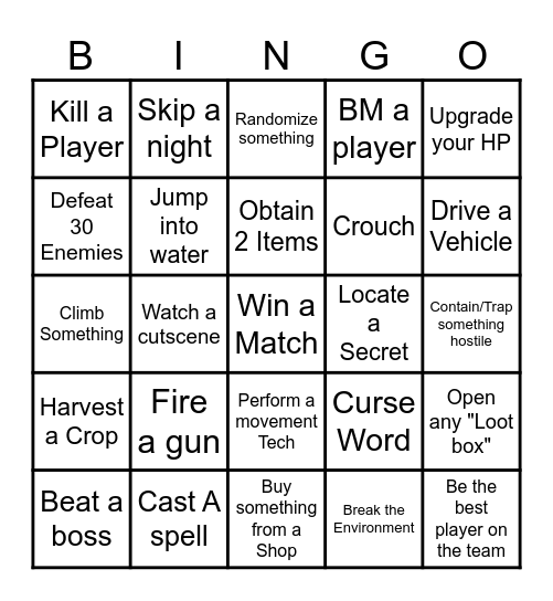 All Games Lockout Bingo Card