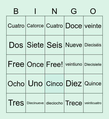Los Numeros en Espanol! Bingo Card
