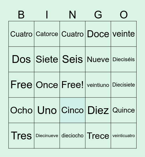 Los Numeros en Espanol! Bingo Card
