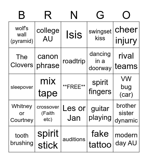 Bring It On (2000) movie Bingo Card