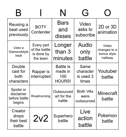 FRB 100 Hour Challenge Bingo Card
