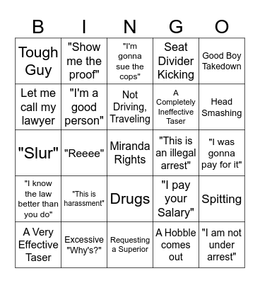 Body Cam Bingo Card