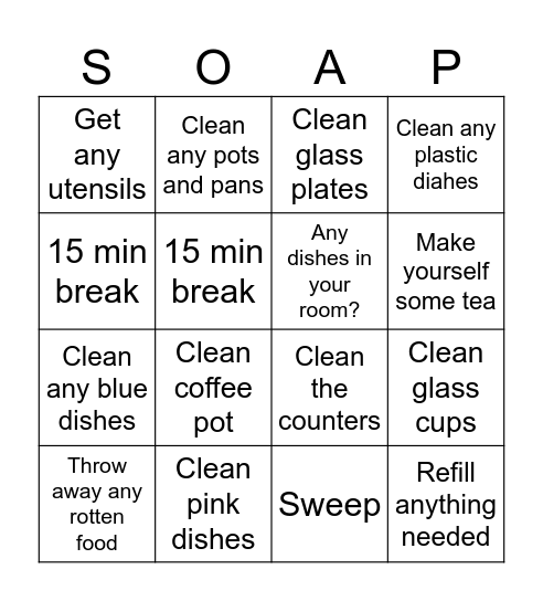 Dishes Bingo Card
