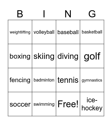 Sports Bingo Card