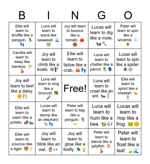 Luna will learn to chatter like a parrot. 🦜🗣️ Bingo Card