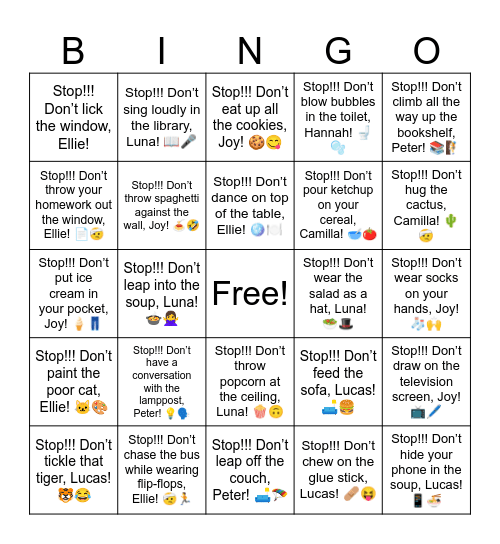 Stop!!! Don’t paint the poor cat, Ellie! 🐱🎨 Bingo Card