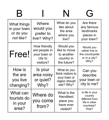 Great places to be Bingo Card