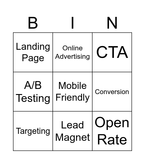 Digital Marketing Bingo Card
