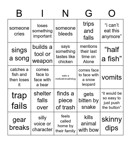 Alone Season 5 Bingo Card