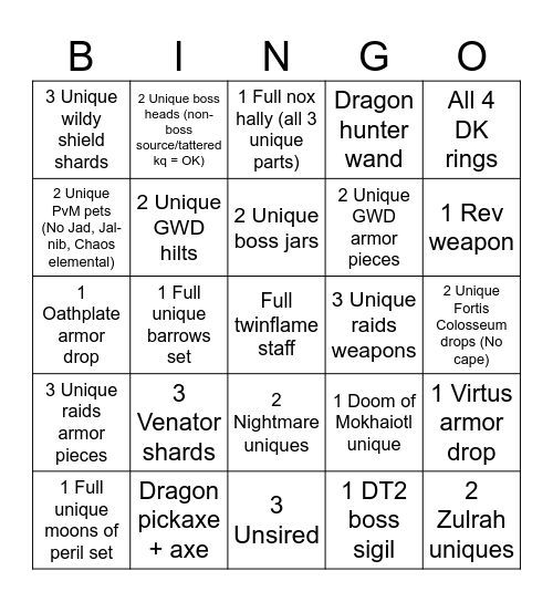 OSRS Bingo Card