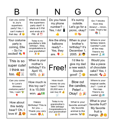 B8 Overview Bingo Card