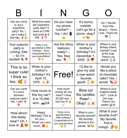 B8 Overview Bingo Card