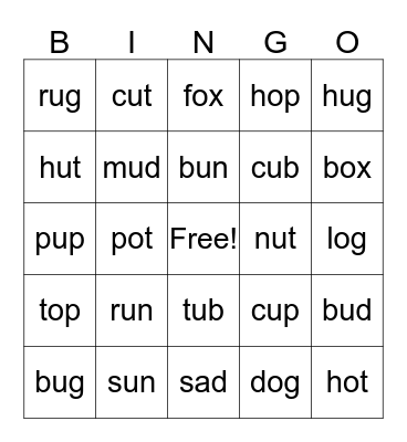 Phonics Bingo Card