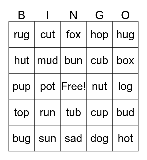 Phonics Bingo Card