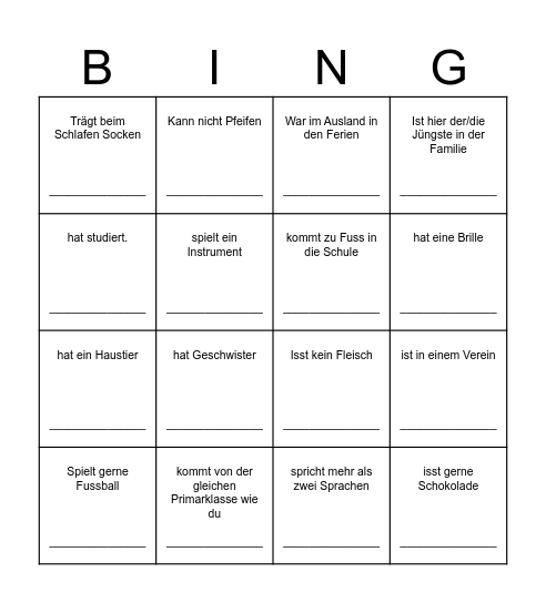 Kennenlern-Bingo Card