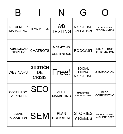 Estrategias digitales Bingo Card