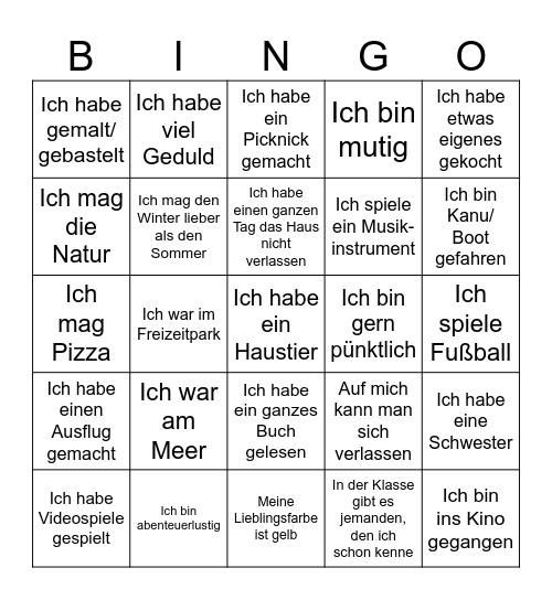 Ferienspaß und ich Bingo Card