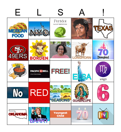 Elsa's 70th Birthday! Bingo Card