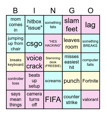 gamer rage bingo Card