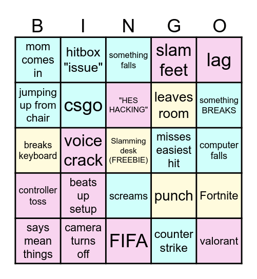 gamer rage bingo Card