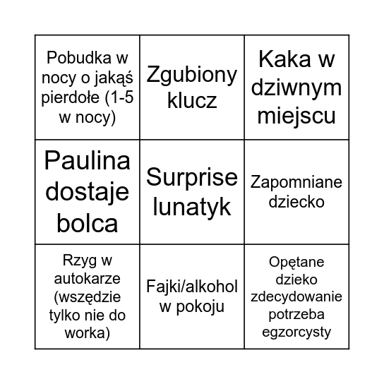 Ale będzie sraka Bingo Card