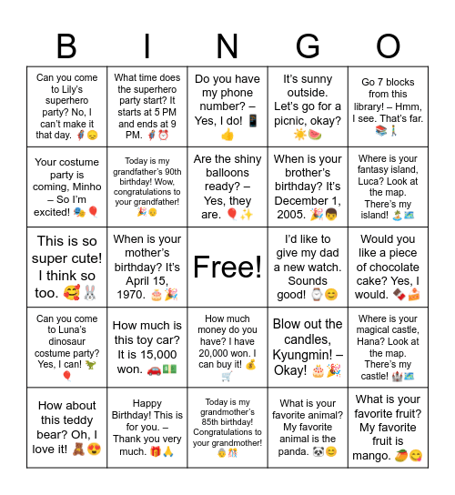B8 Preview/Review Bingo Card