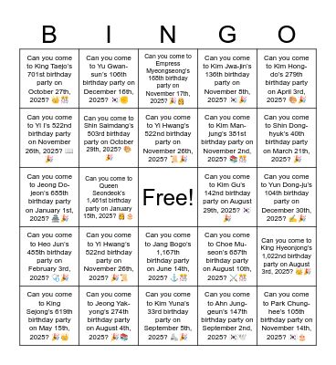 B8 L4 Can you come to Kim Gu’s 142nd birthday party? Bingo Card
