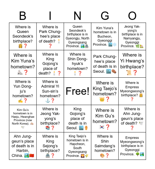 B8 L5  Where is Yun Dong-ju’s hometown? ✍️❓ Bingo Card