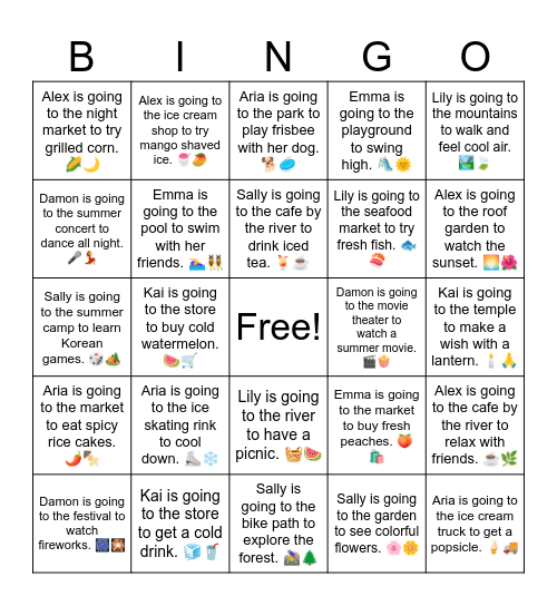 Lily is going to the seafood market to try fresh fish. 🐟🍣 Bingo Card