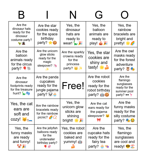 B8 L8 Are the funny masks ready for the silly costume party? 🎭😂 Bingo Card