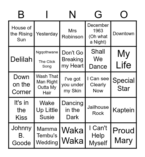 Oakleigh and Springbok Radio Bingo Card