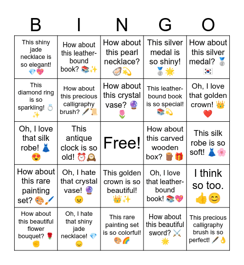 B8 L14 How about this beautiful sword? ⚔️🌟 Bingo Card