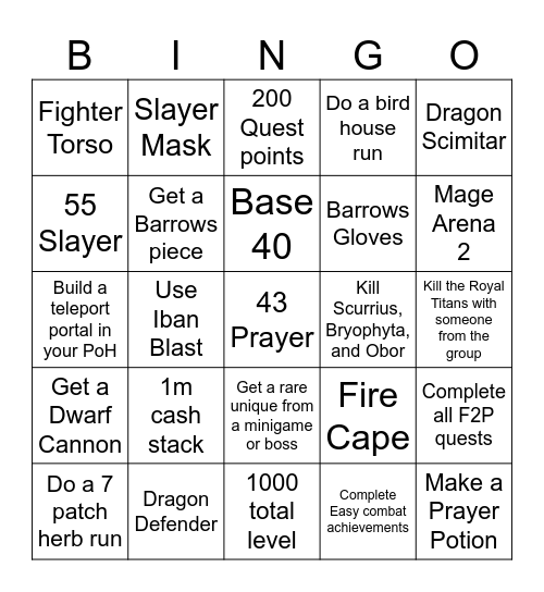 Early-ish Game OSRS bingo Card