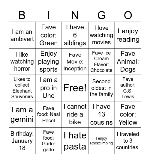 Fun Fact Bingo Card