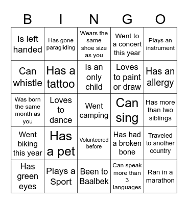 Ice Breaker Bingo Card