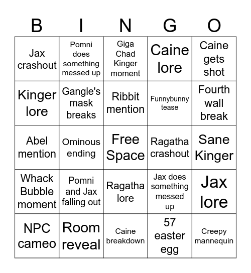 TADC Episode 6 Bingo Card