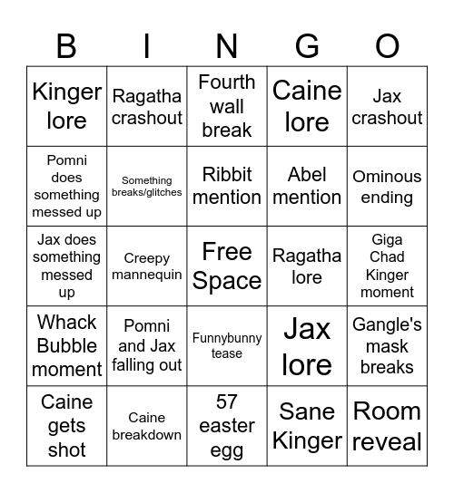 TADC Episode 6 Bingo Card