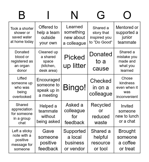 Good Deeds Bingo Card