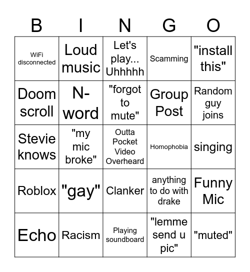 Xbox Party Bingo Card