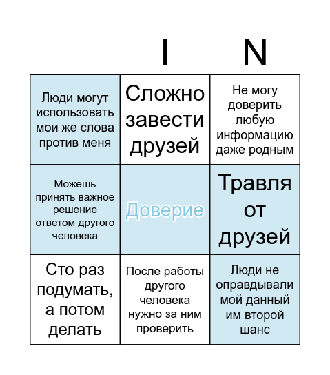 Доверие Bingo Card